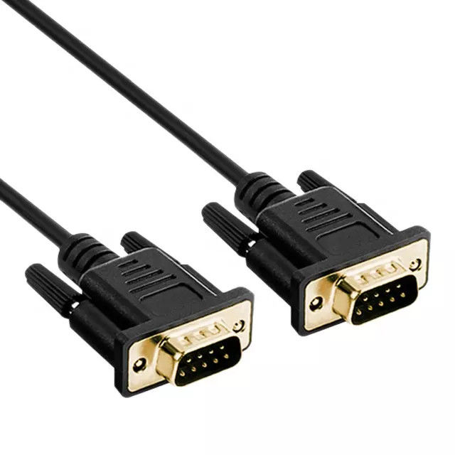 RS232 DB9 9 पिन सीरियल केबल मेल टू मेल वीडियो डेटा ट्रांसमिशन गोल्ड प्लेट