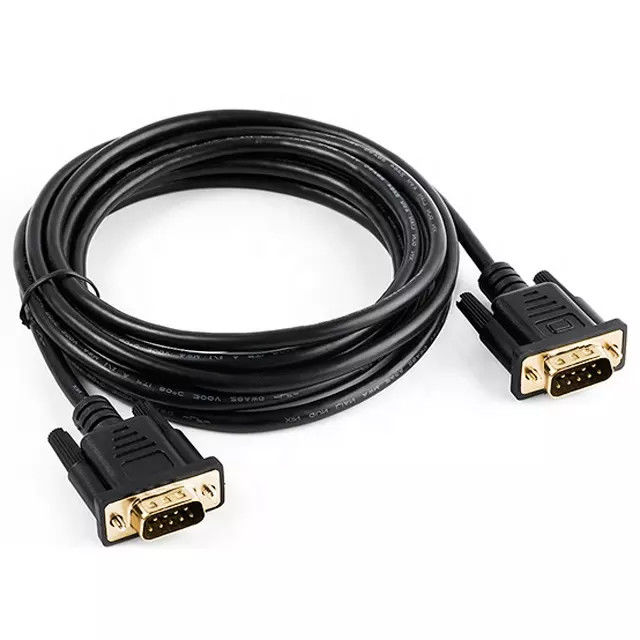 RS232 DB9 9 पिन सीरियल केबल मेल टू मेल वीडियो डेटा ट्रांसमिशन गोल्ड प्लेट